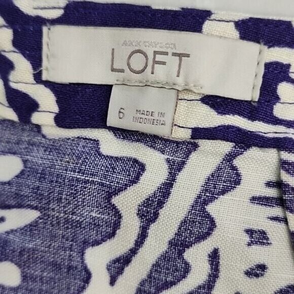 Loft Skirt Mini Purple & Ivory Floral Linen & Rayon A-line Women's 6 - Picture 5 of 6